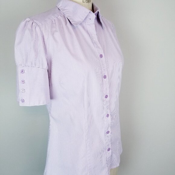 Apt 9 Lavender Pin Striped Button Front Blouse Puff Sleeves Women's Size Medium - Picture 7 of 8